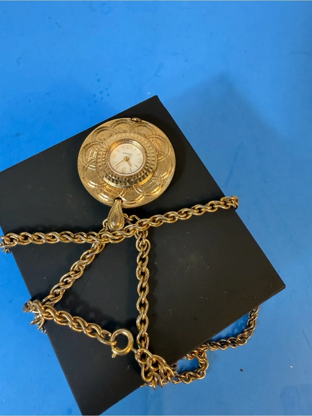 Mechanical Caravelle Swiss Gold Tone Watch Pendant Necklace Japan O3